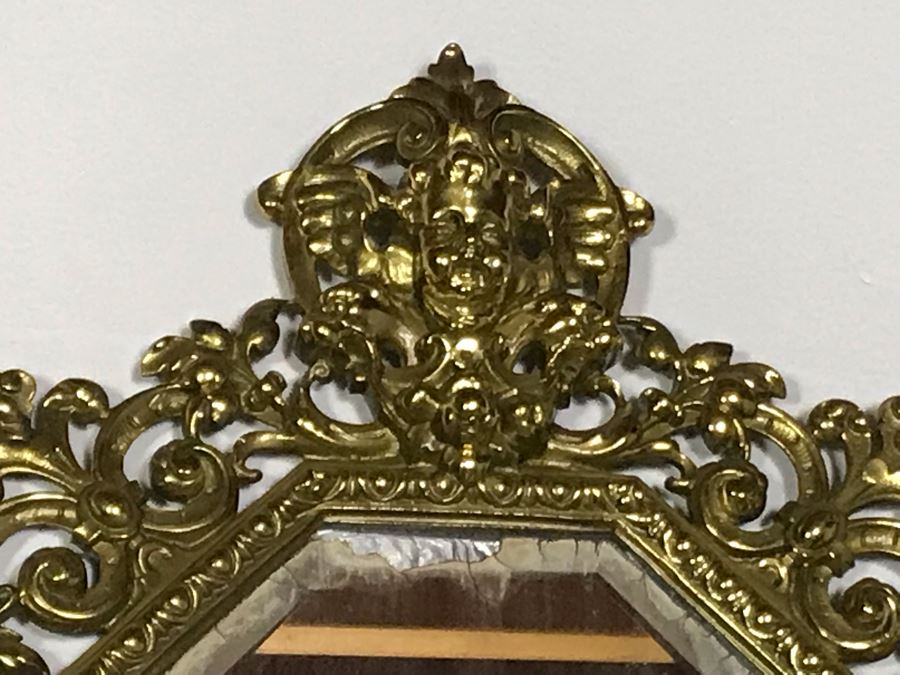 JUST ADDED - Vintage Brass Beveled Glass Wall Mirror With Candelabra 24H X 6D X 13W [Photo 12]