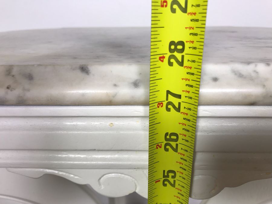 JUST ADDED - Vintage Shabby Chic Painted White Wooden Side Table With White Marble Top 21W X 14.5D X 27.5H [Photo 10]