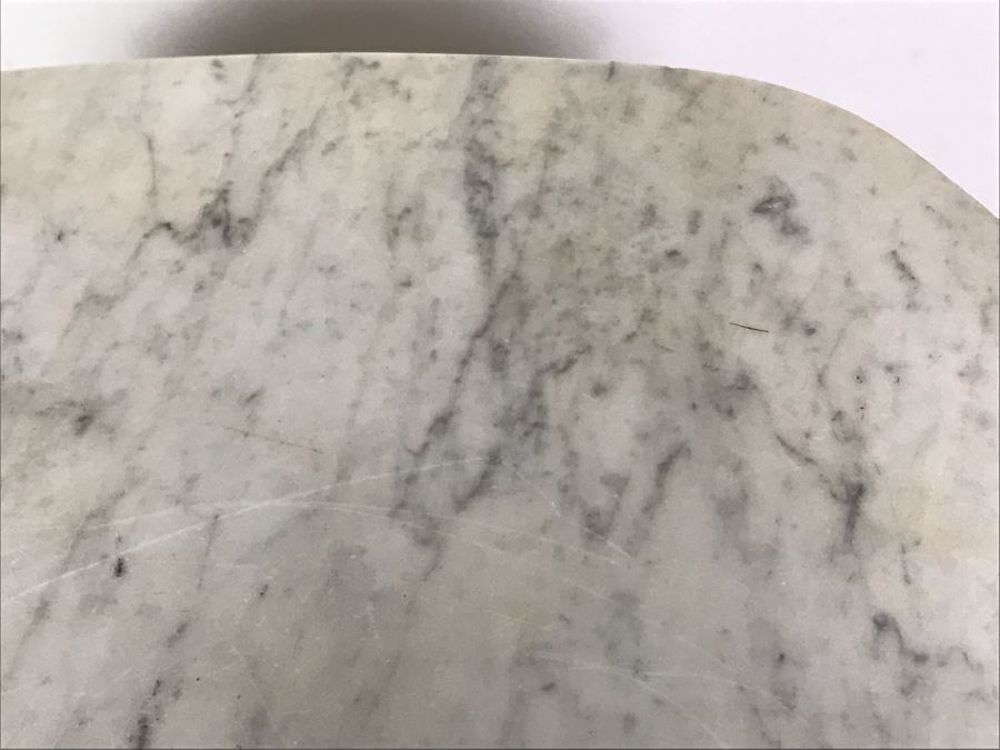 JUST ADDED - Vintage Shabby Chic Painted White Wooden Side Table With White Marble Top 21W X 14.5D X 27.5H [Photo 7]