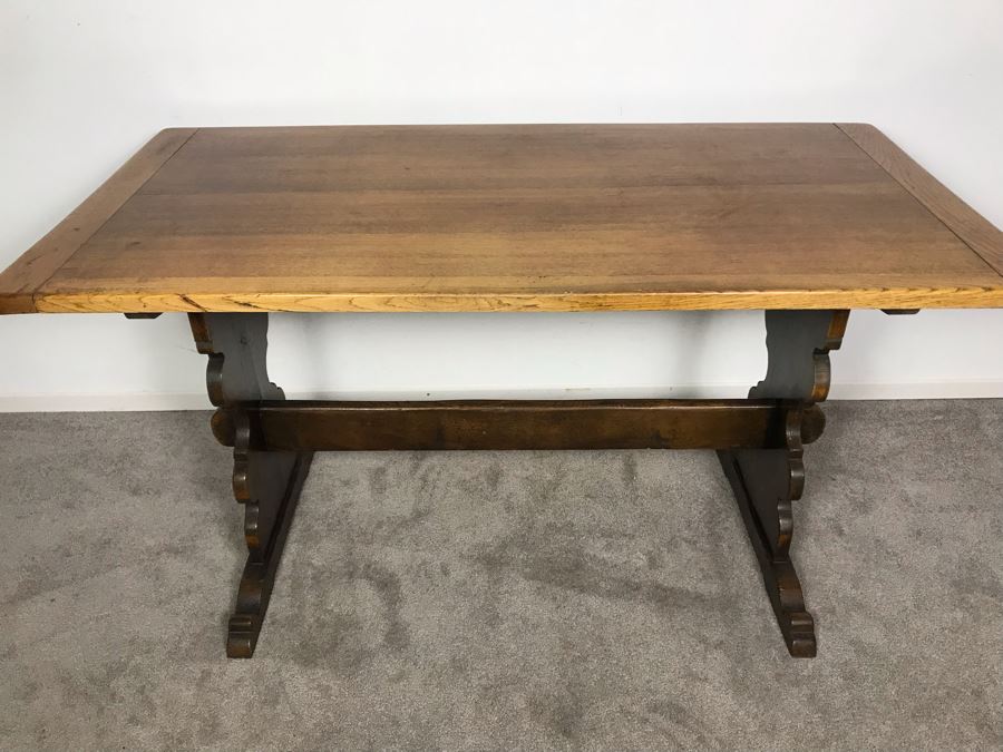 JUST ADDED - Vintage British Oak Table Desk With CC41 Board Of Trade's Utility Logo 53.5W X 27D X 29H [Photo 4]