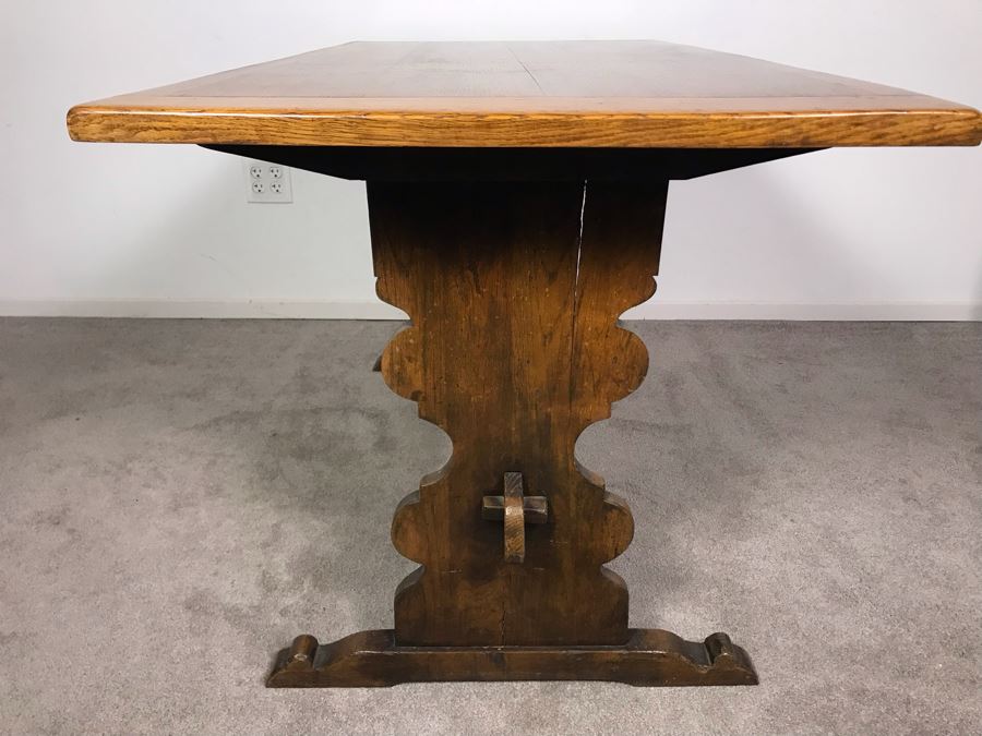 JUST ADDED - Vintage British Oak Table Desk With CC41 Board Of Trade's Utility Logo 53.5W X 27D X 29H [Photo 9]
