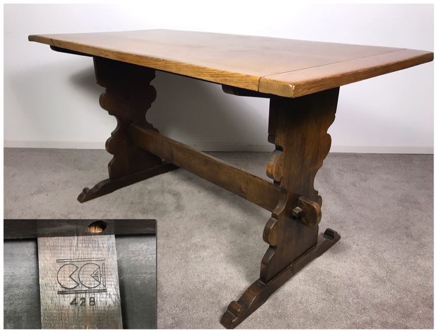 JUST ADDED - Vintage British Oak Table Desk With CC41 Board Of Trade's Utility Logo 53.5W X 27D X 29H [Photo 1]