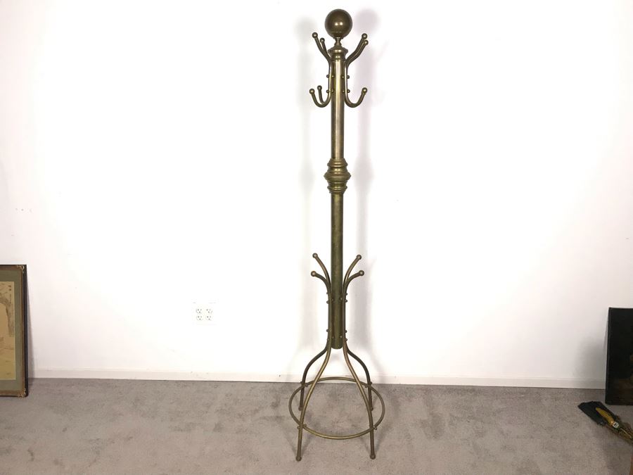 JUST ADDED - Vintage Brass Coat Rack (Missing 2 Nuts - See Photos) 70H [Photo 1]