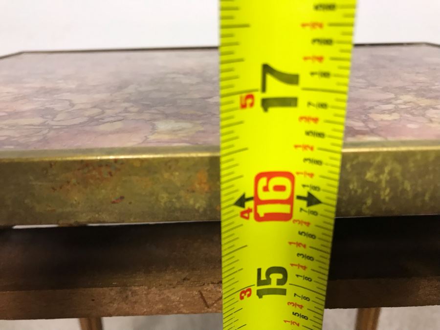 JUST ADDED - Antique Wooden Side Table With Marble Top Missing Drawer 14W X 10D X 16.5H [Photo 9]