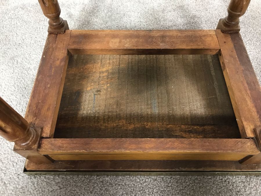 JUST ADDED - Antique Wooden Side Table With Marble Top Missing Drawer 14W X 10D X 16.5H [Photo 6]