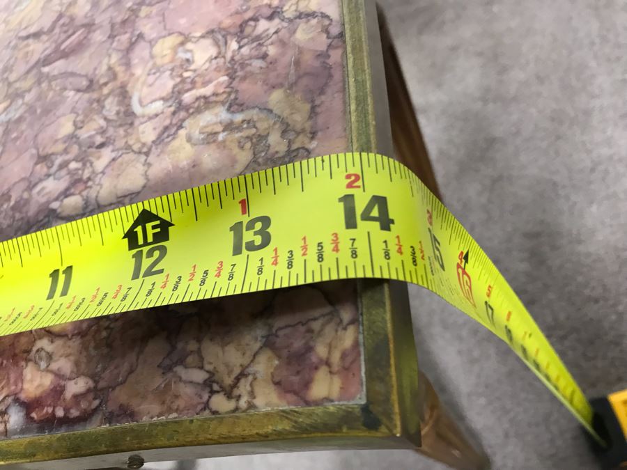 JUST ADDED - Antique Wooden Side Table With Marble Top Missing Drawer 14W X 10D X 16.5H [Photo 7]