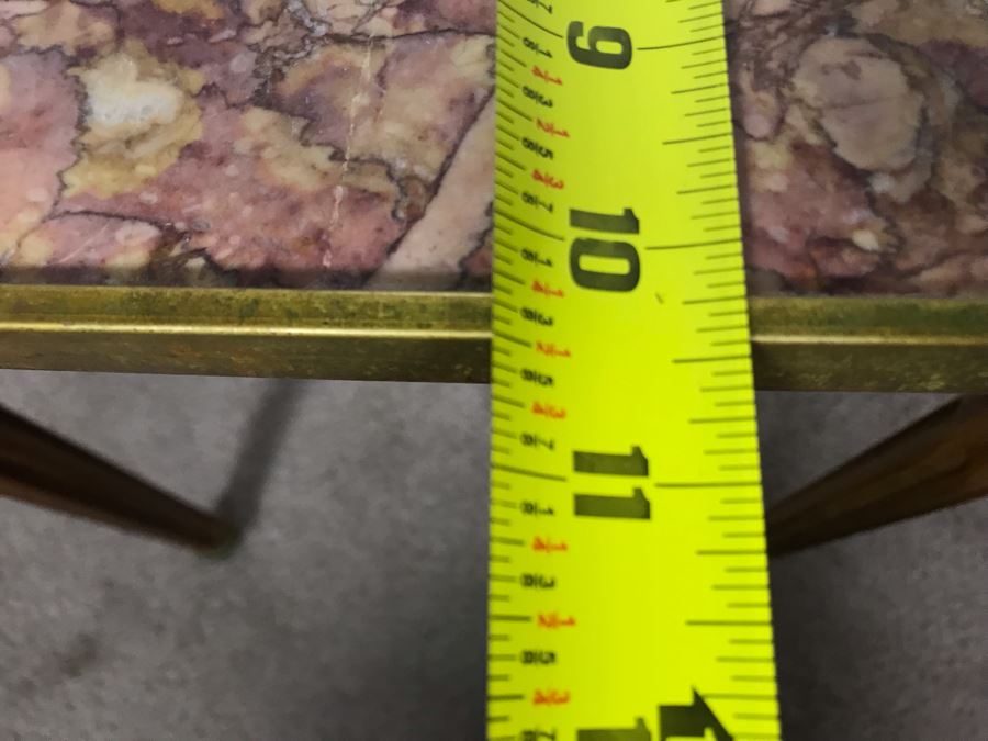 JUST ADDED - Antique Wooden Side Table With Marble Top Missing Drawer 14W X 10D X 16.5H [Photo 8]