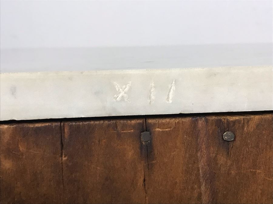 JUST ADDED - Antique Wooden Cabinet With White Marble Top 29W X 16D X 28.5H [Photo 13]