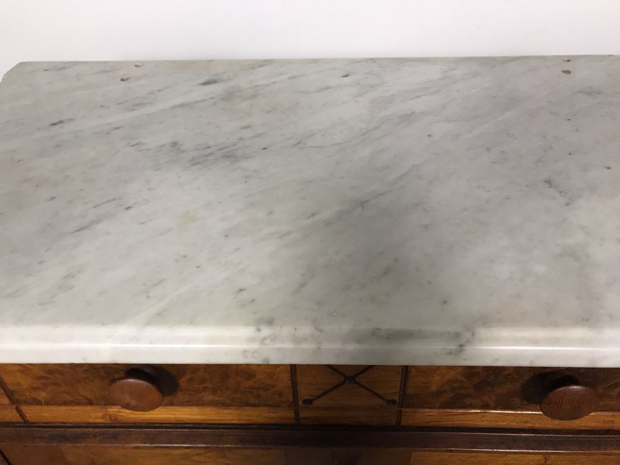 JUST ADDED - Antique Wooden Cabinet With White Marble Top 29W X 16D X 28.5H [Photo 6]