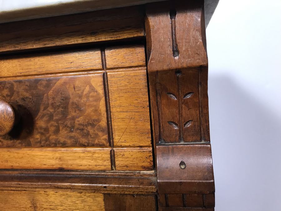 JUST ADDED - Antique Wooden Cabinet With White Marble Top 29W X 16D X 28.5H [Photo 8]