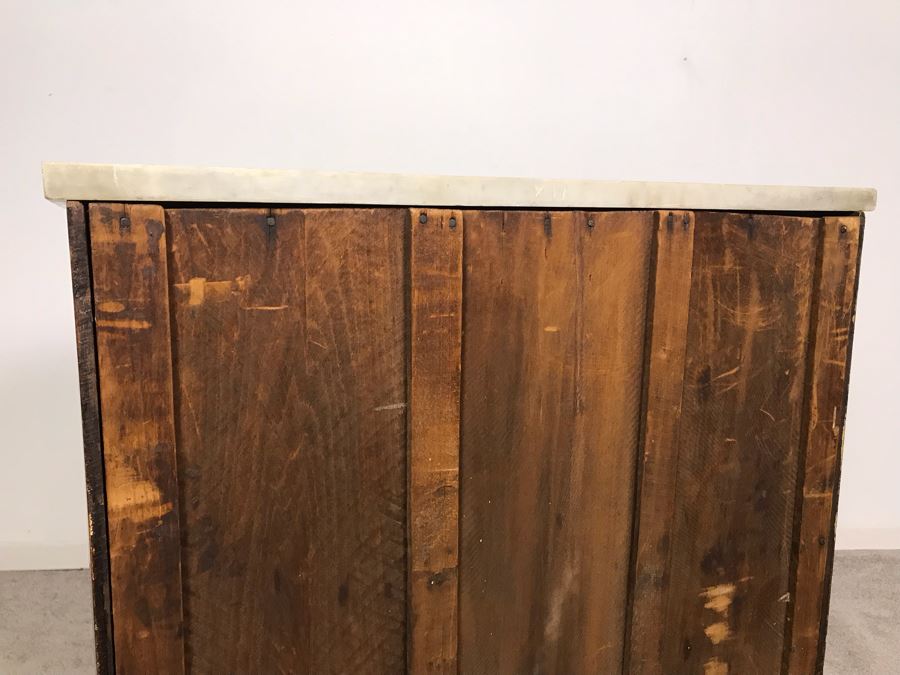 JUST ADDED - Antique Wooden Cabinet With White Marble Top 29W X 16D X 28.5H [Photo 12]