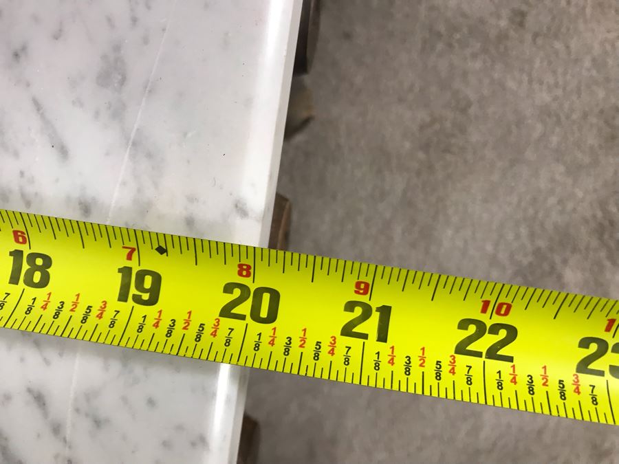 JUST ADDED - Antique Wooden Side Table With White Marble Top 28W X 20D X 17.5H [Photo 12]