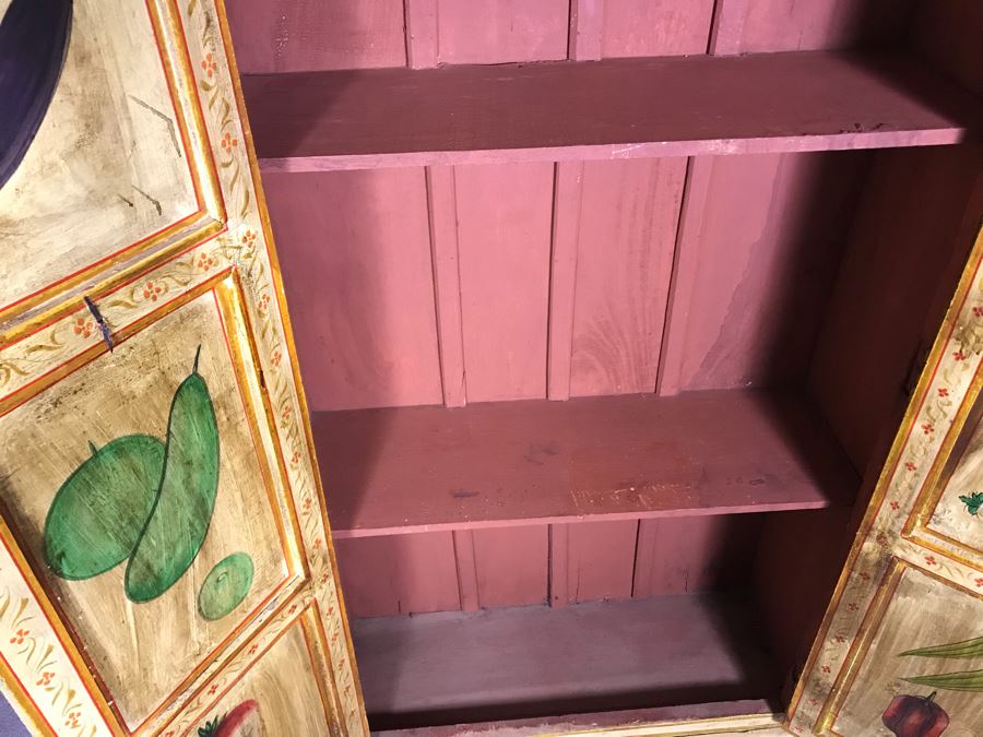 JUST ADDED - Vintage Handpainted Shabby Chic Wooden Cabinet With Vegetable Motif 37W X 14D X 71.5H [Photo 17]