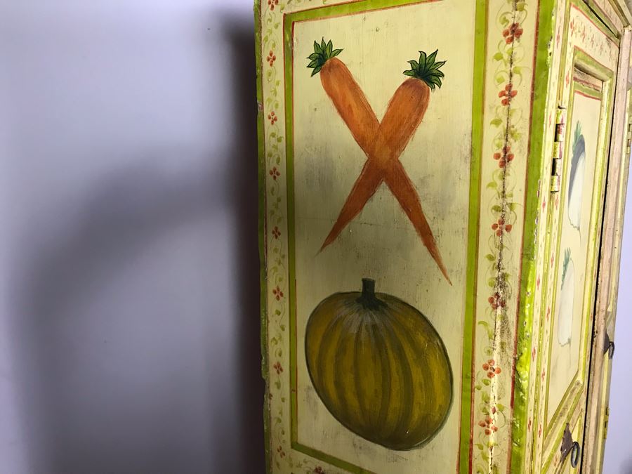 JUST ADDED - Vintage Handpainted Shabby Chic Wooden Cabinet With Vegetable Motif 37W X 14D X 71.5H [Photo 13]