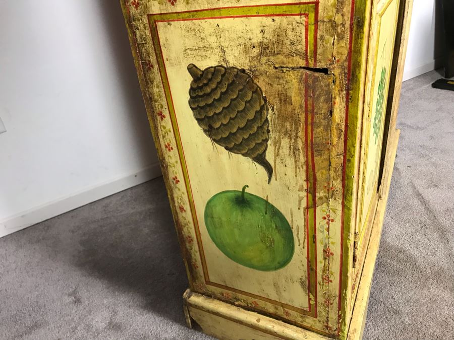 JUST ADDED - Vintage Handpainted Shabby Chic Wooden Cabinet With Vegetable Motif 37W X 14D X 71.5H [Photo 15]