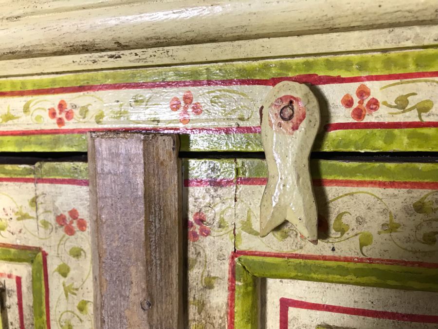 JUST ADDED - Vintage Handpainted Shabby Chic Wooden Cabinet With Vegetable Motif 37W X 14D X 71.5H [Photo 7]