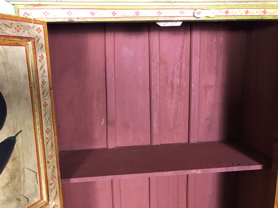 JUST ADDED - Vintage Handpainted Shabby Chic Wooden Cabinet With Vegetable Motif 37W X 14D X 71.5H [Photo 18]