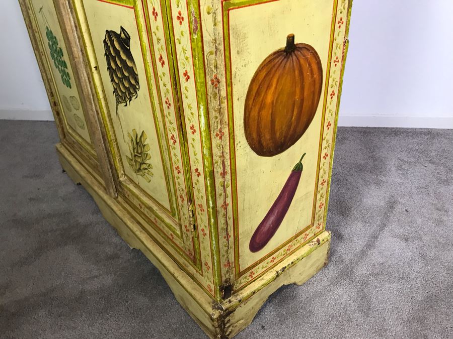 JUST ADDED - Vintage Handpainted Shabby Chic Wooden Cabinet With Vegetable Motif 37W X 14D X 71.5H [Photo 11]