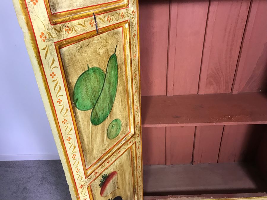JUST ADDED - Vintage Handpainted Shabby Chic Wooden Cabinet With Vegetable Motif 37W X 14D X 71.5H [Photo 16]