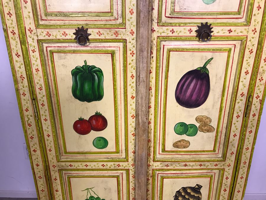 JUST ADDED - Vintage Handpainted Shabby Chic Wooden Cabinet With Vegetable Motif 37W X 14D X 71.5H [Photo 5]