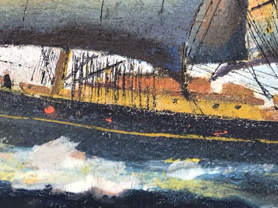 Antique Original Nautical Sailing Ship Oil Painting Signed But Signature Illegible 14 X 10 [Photo 14]