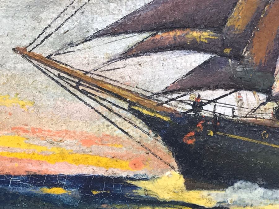 Antique Original Nautical Sailing Ship Oil Painting Signed But Signature Illegible 14 X 10 [Photo 12]