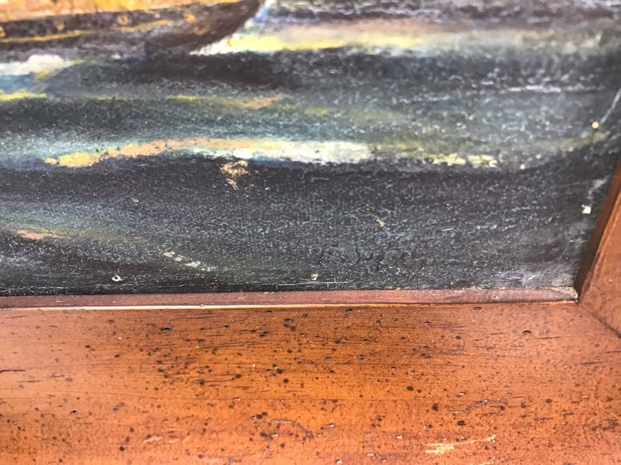 Antique Original Nautical Sailing Ship Oil Painting Signed But Signature Illegible 14 X 10 [Photo 23]