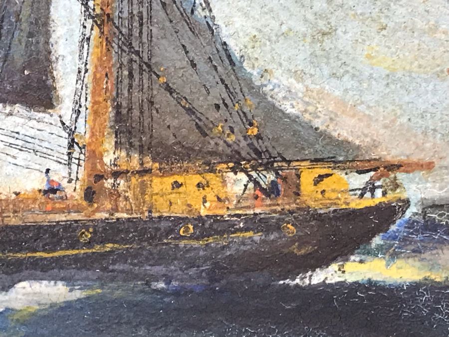 Antique Original Nautical Sailing Ship Oil Painting Signed But Signature Illegible 14 X 10 [Photo 16]