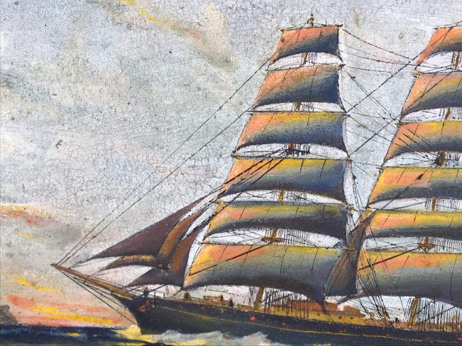 Antique Original Nautical Sailing Ship Oil Painting Signed But Signature Illegible 14 X 10 [Photo 9]