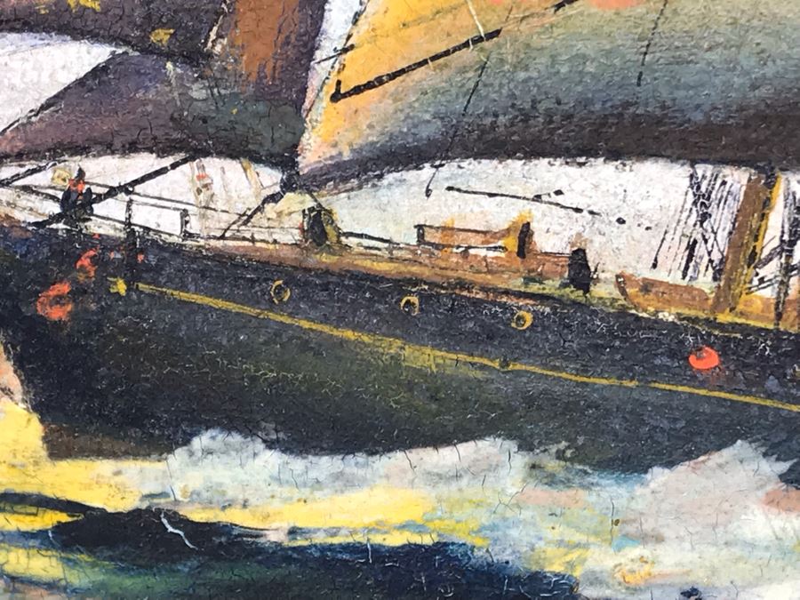 Antique Original Nautical Sailing Ship Oil Painting Signed But Signature Illegible 14 X 10 [Photo 13]