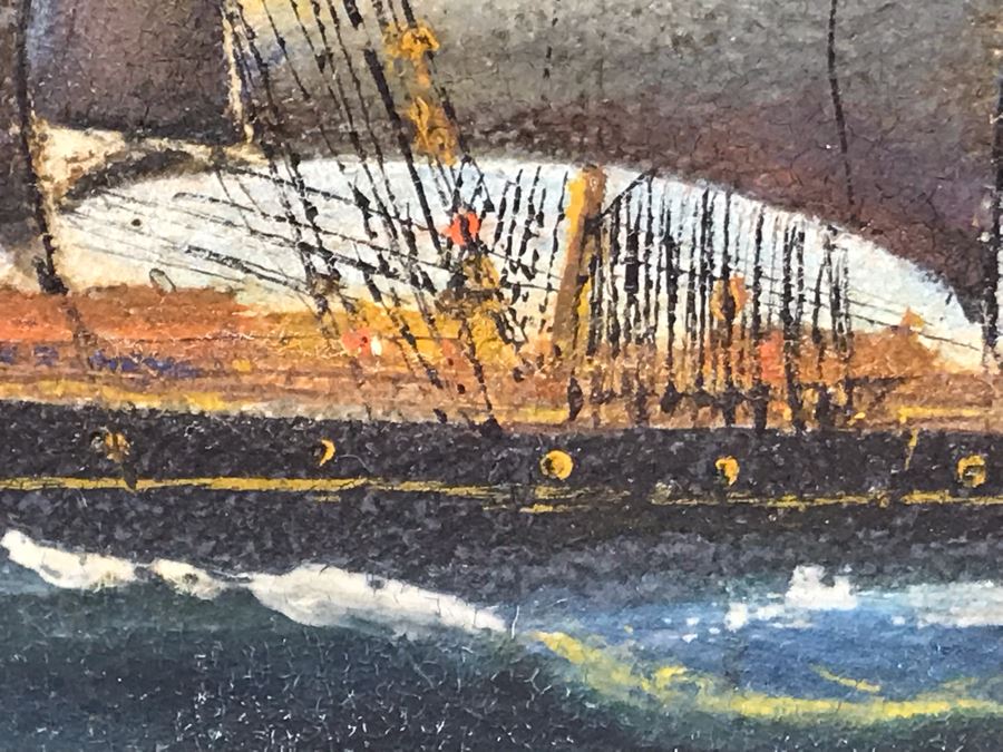 Antique Original Nautical Sailing Ship Oil Painting Signed But Signature Illegible 14 X 10 [Photo 15]