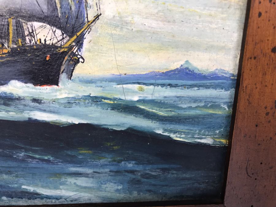 Antique Original Nautical Sailing Ship Oil Painting Appears To Be Same Artist As Adjacent Painting 10 X 12 [Photo 4]