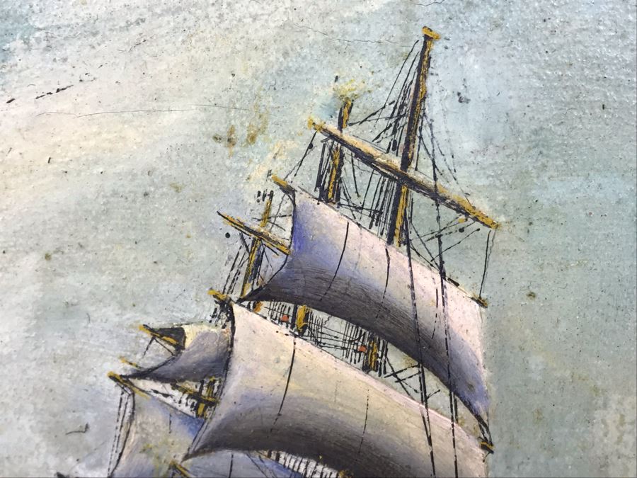 Antique Original Nautical Sailing Ship Oil Painting Appears To Be Same Artist As Adjacent Painting 10 X 12 [Photo 12]