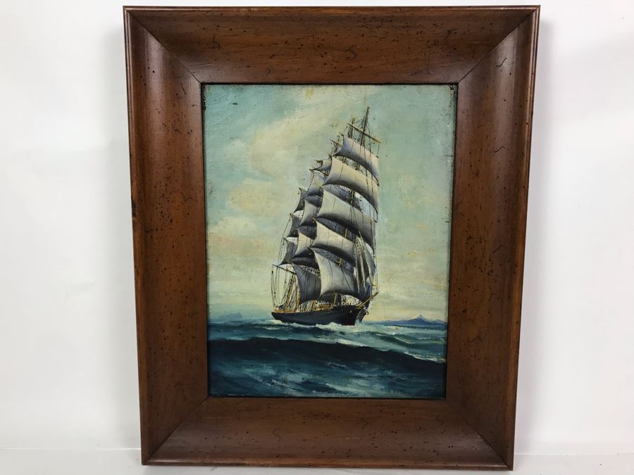 Antique Original Nautical Sailing Ship Oil Painting Appears To Be Same Artist As Adjacent Painting 10 X 12 [Photo 2]