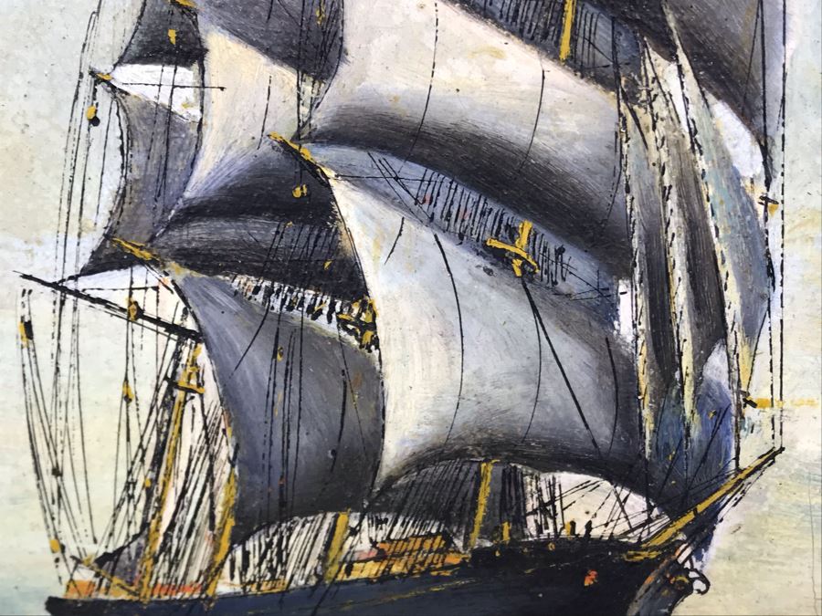 Antique Original Nautical Sailing Ship Oil Painting Appears To Be Same Artist As Adjacent Painting 10 X 12 [Photo 10]