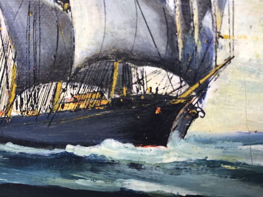 Antique Original Nautical Sailing Ship Oil Painting Appears To Be Same Artist As Adjacent Painting 10 X 12 [Photo 8]
