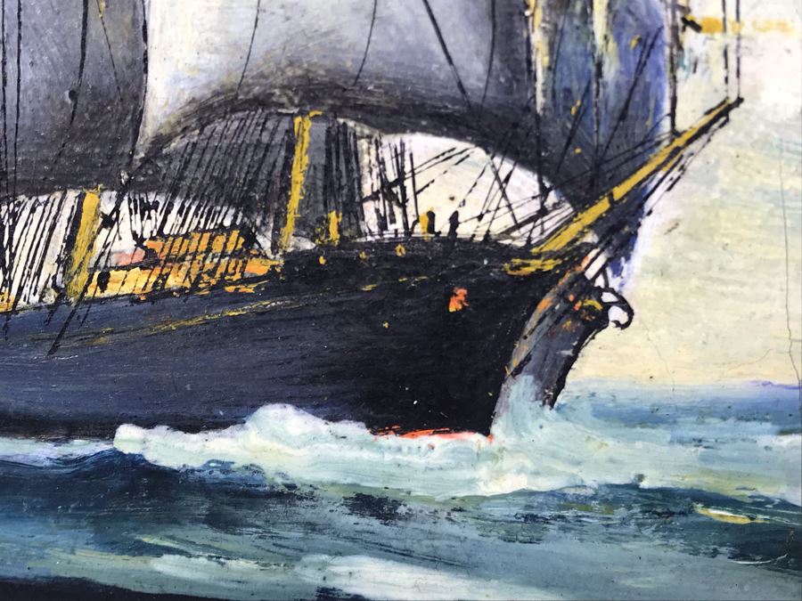 Antique Original Nautical Sailing Ship Oil Painting Appears To Be Same Artist As Adjacent Painting 10 X 12 [Photo 9]