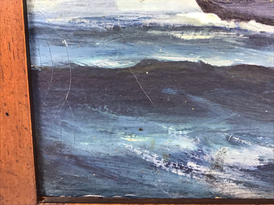 Antique Original Nautical Sailing Ship Oil Painting Appears To Be Same Artist As Adjacent Painting 10 X 12 [Photo 15]