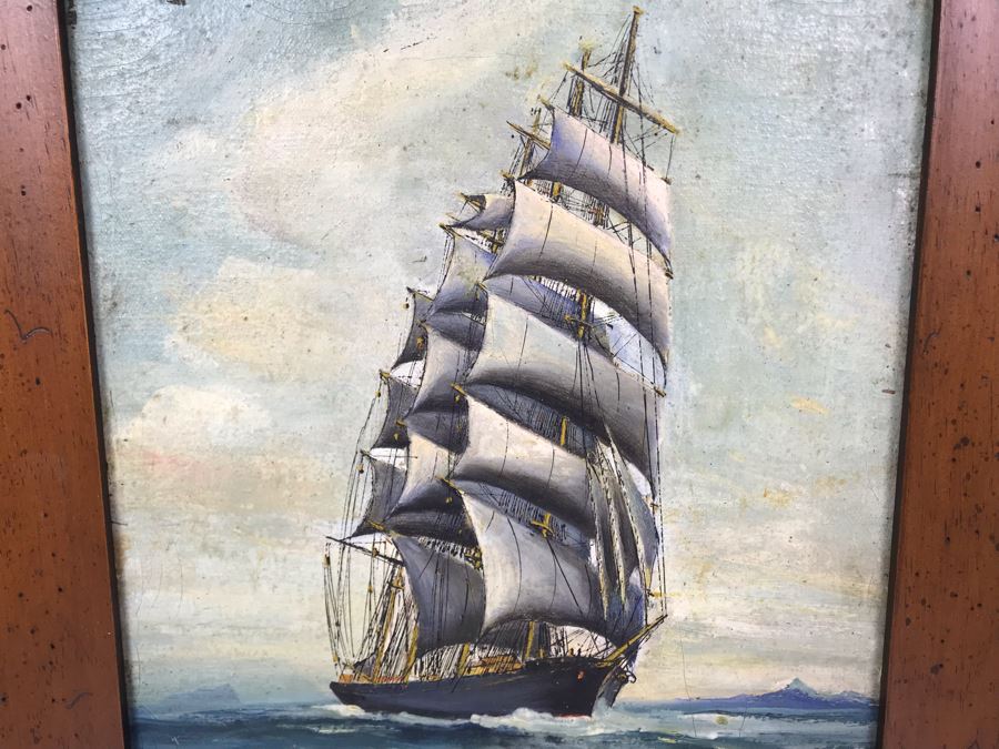 Antique Original Nautical Sailing Ship Oil Painting Appears To Be Same Artist As Adjacent Painting 10 X 12 [Photo 3]