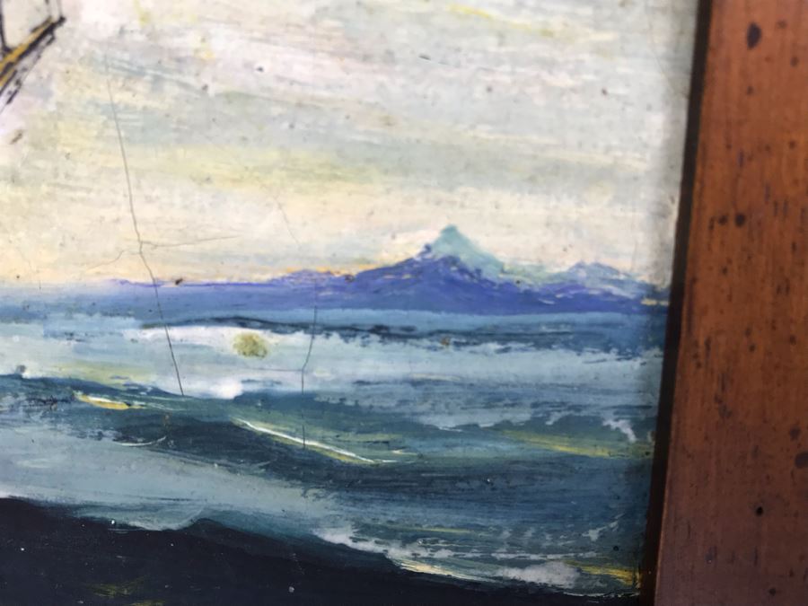 Antique Original Nautical Sailing Ship Oil Painting Appears To Be Same Artist As Adjacent Painting 10 X 12 [Photo 5]