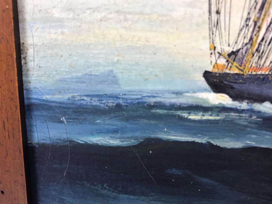Antique Original Nautical Sailing Ship Oil Painting Appears To Be Same Artist As Adjacent Painting 10 X 12 [Photo 6]