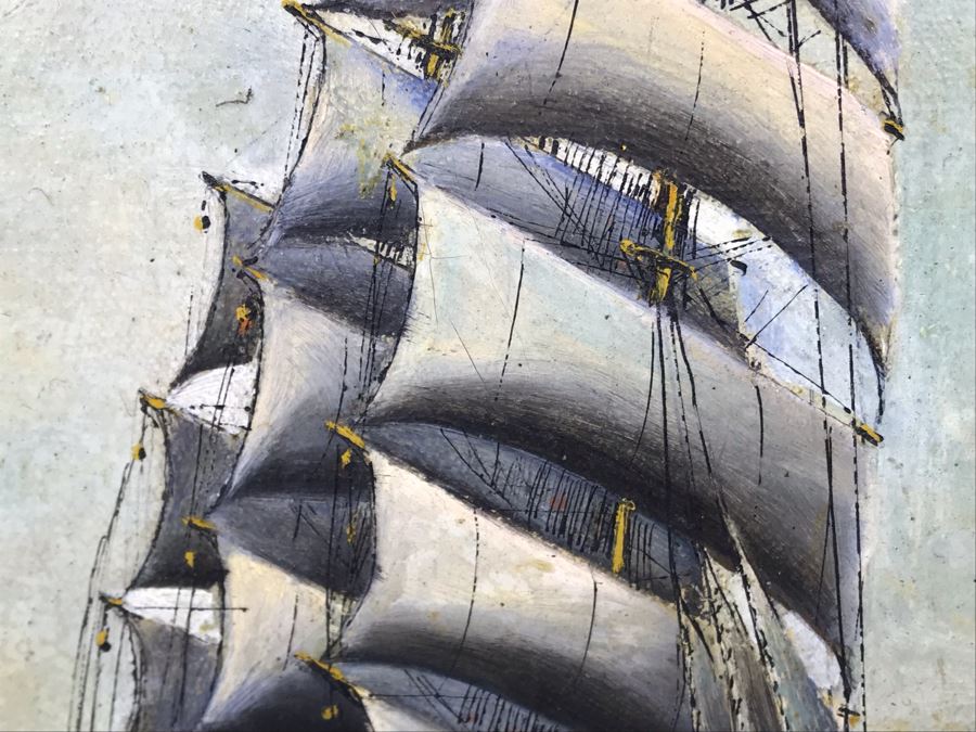 Antique Original Nautical Sailing Ship Oil Painting Appears To Be Same Artist As Adjacent Painting 10 X 12 [Photo 11]