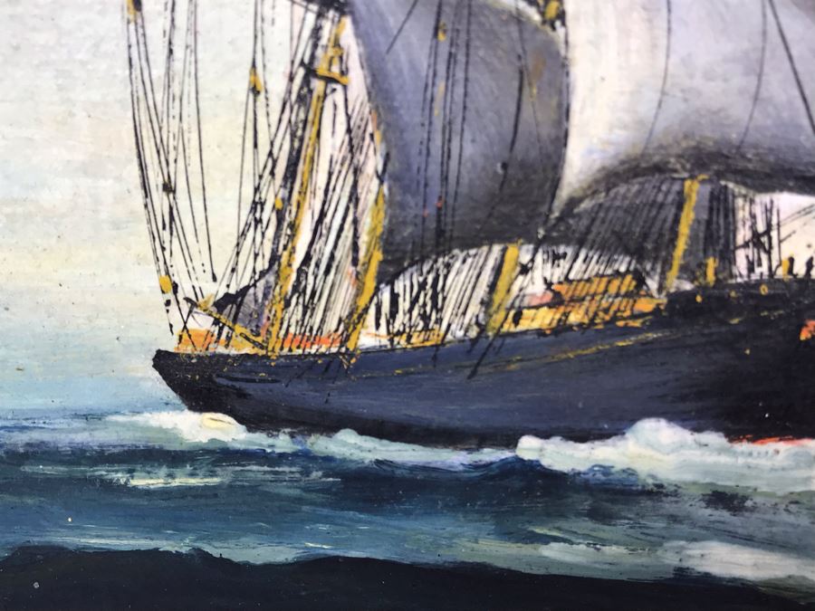 Antique Original Nautical Sailing Ship Oil Painting Appears To Be Same Artist As Adjacent Painting 10 X 12 [Photo 7]