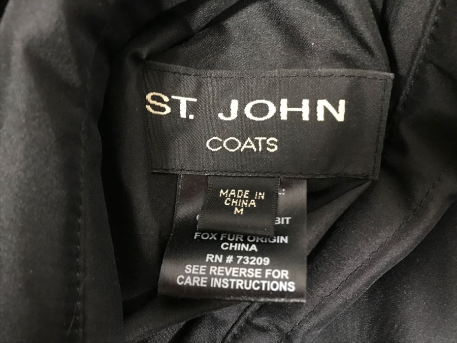St. John Coats Silk Outer Shell Jacket With Genuine Rabbit Lining / Fox Fur Trim Size M [Photo 8]