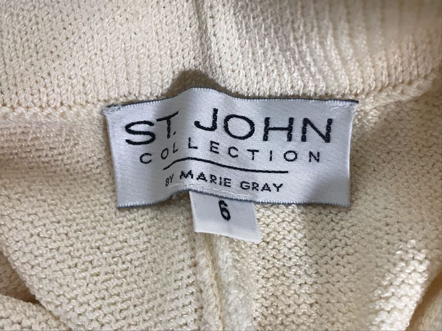 ST JOHN COLLECTION by MARIE GRAY Vtg Cream KNIT Jacket pants SUIT