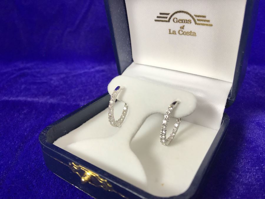 14K White Gold Diamond Hoops Earrings Apx 1.0 Total Carat Weight In Diamonds 3.7g Si-2 To I-1 Appraised Fair Market Value $800 [Photo 2]