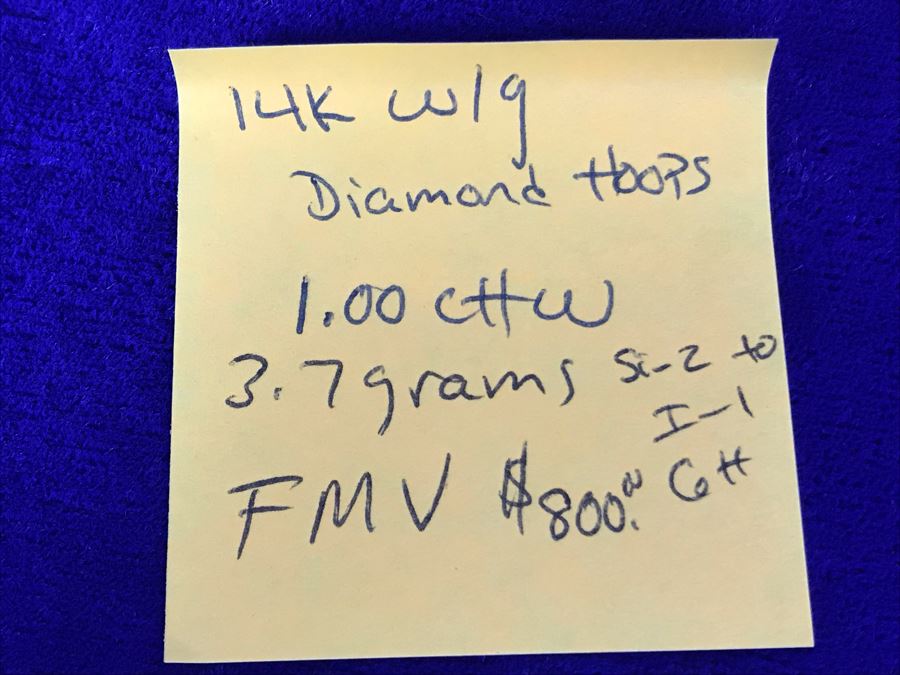 14K White Gold Diamond Hoops Earrings Apx 1.0 Total Carat Weight In Diamonds 3.7g Si-2 To I-1 Appraised Fair Market Value $800 [Photo 14]