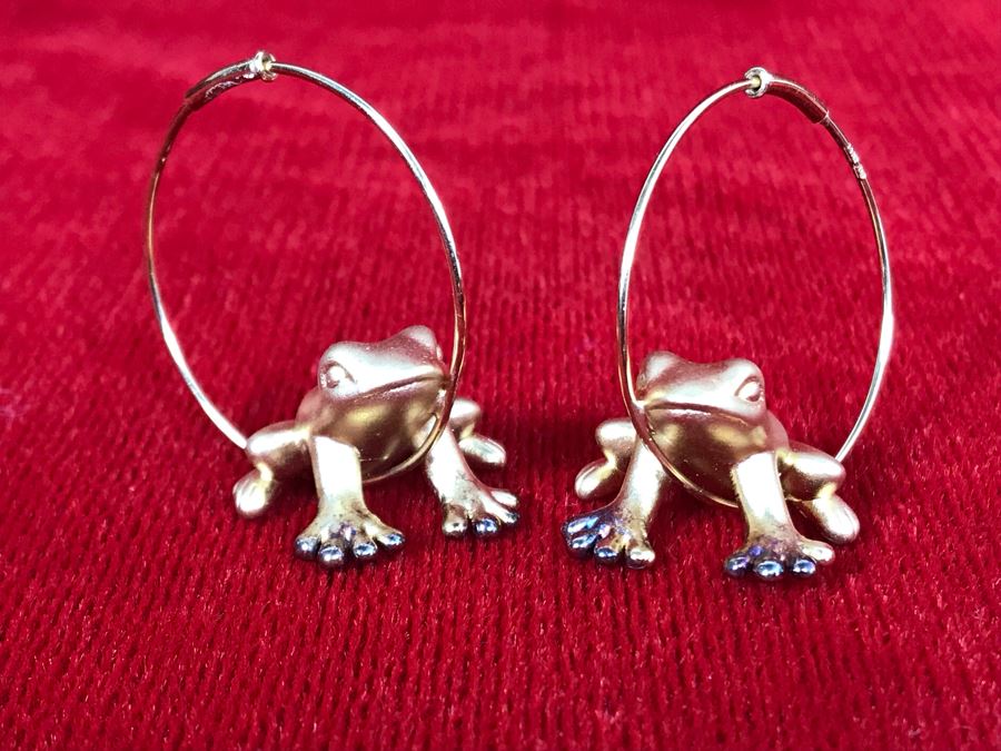 14K Yellow Gold Frog Hoops Earrings 5.1g Appraised Fair Market Value $125 [Photo 3]