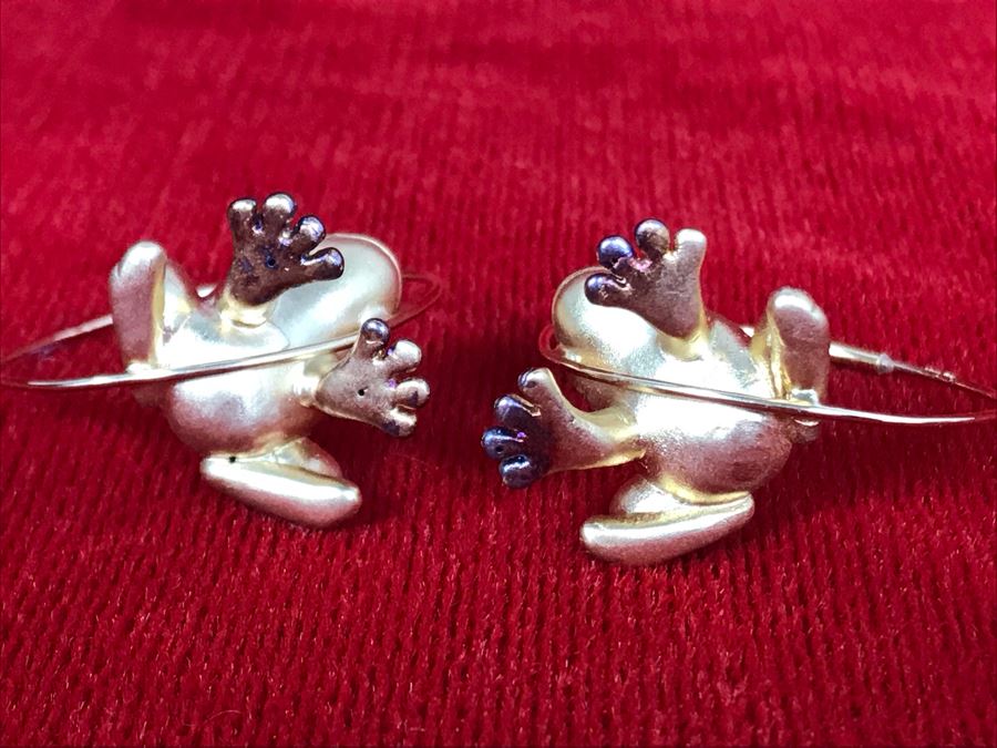14K Yellow Gold Frog Hoops Earrings 5.1g Appraised Fair Market Value $125 [Photo 6]