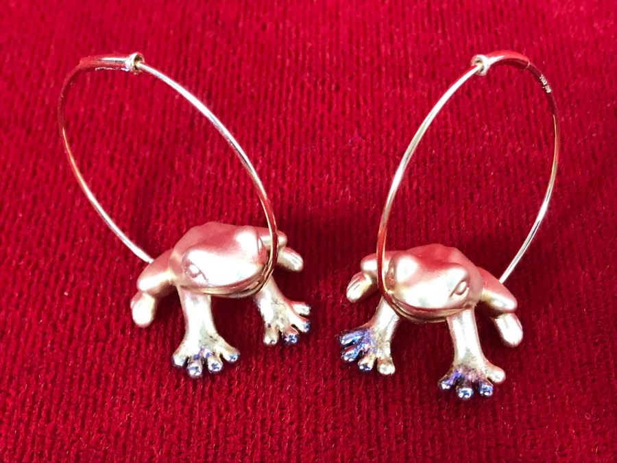 14K Yellow Gold Frog Hoops Earrings 5.1g Appraised Fair Market Value $125 [Photo 4]